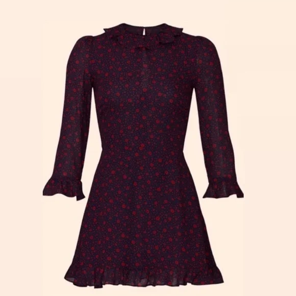 Reformation Stevie Dress Mini Floral Ruffle Collar Blue/Red Sz 12 (Runs Small) - Picture 4 of 12